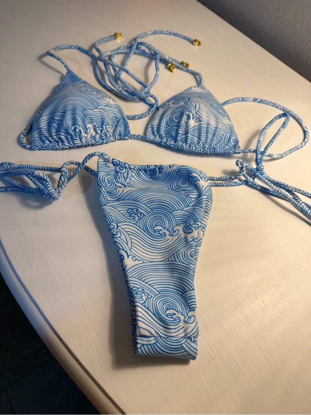 Blue Wave String Triangle Bikini - Women Swim xs bottom small top